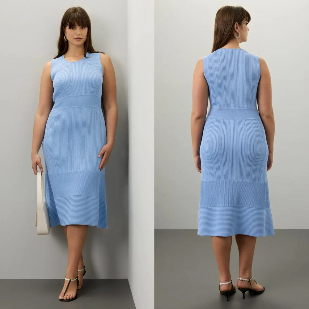 Jason Wu Ribbed Knit Dress Sleeveless Crewneck Pull On Midi A-Line Baby Blue XS